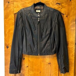 June Black Cropped Leather Jacket